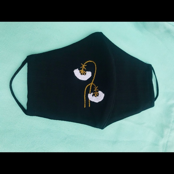 Embroidered Face Mask, Linen Mask w Filter Pocket - Picture 3 of 4